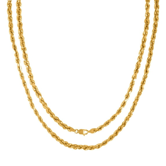 14K Yellow Gold Diamond Cut Rope Chain Necklace for Men and Women – Measures 4mm Thickness x 28 Inches Length