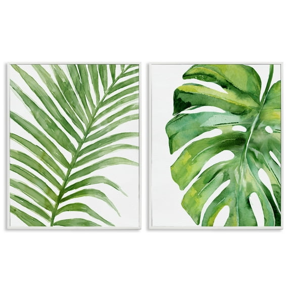 Stupell Industries Minimal Tropical Green Palms Botanical & Floral Painting White Framed Art Print Wall Art, 24 x 30, Set of 2