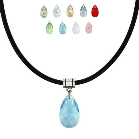 Choice of Colors Austrian Crystal Pear Leather Cord Necklace – 20 inch - Aquamarine