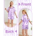 thumbnail image 6 of Girls Pajamas Silk PJS Set Bow Satin Sleepwear Short Sleeve Jammies for Kids Button-Down Nightwear size 7-8 10-12, 6 of 7