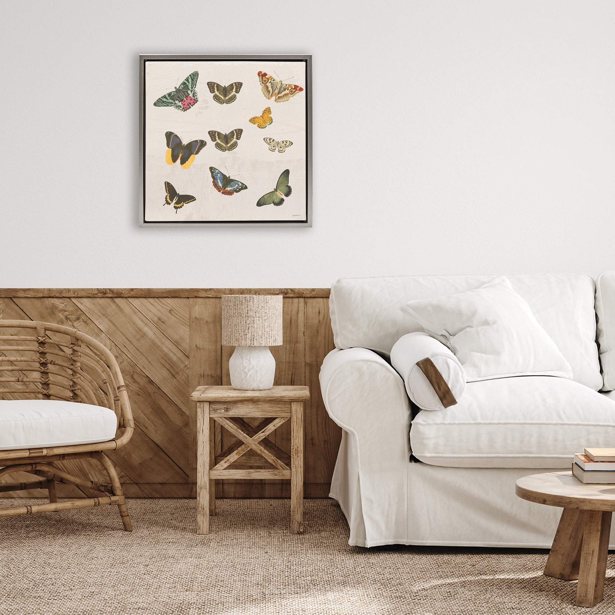 Stupell Industries Antique Butterfly Flight Gray Framed Floater Canvas Wall Art, design by Dan Meneely
