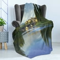 thumbnail image 4 of Landscape Soft Flannel Fleece Blanket, Majestic Tevere River Meets Bridge in Ukrainian Old Town European Rural Landscape, Cozy Plush for Indoor and Outdoor Use, 60" x 80", Green Blue, by Ambesonne, 4 of 5