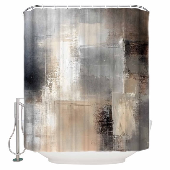 Shower Curtain Bathroom Set Abstract Grey Brown Oil Painting Waterproof Fabric Shower Curtains with Grommets&Hooks Retro Minimalist Art Privacy Bath Curtain for Bathtub 36x72in