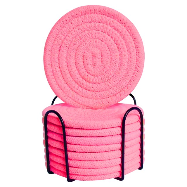 Posavasos de 8 piezas con soporte, posavasos absorbentes de tejido de algodón para bebidas, juego de posavasos minimalistas para decoración del hogar para mesa de protección de mesa de madera