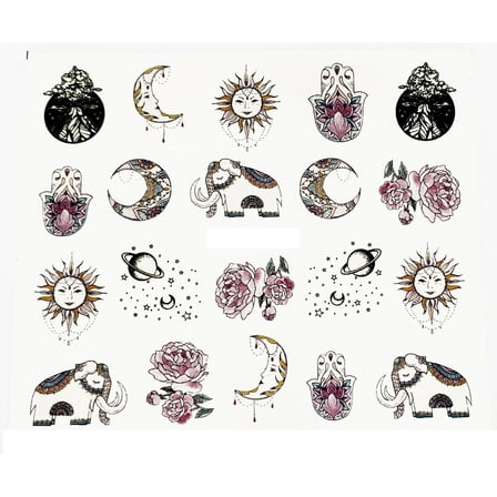 One Full sheet of nail decals/stickers, India, Black & White, Chandra, Boho