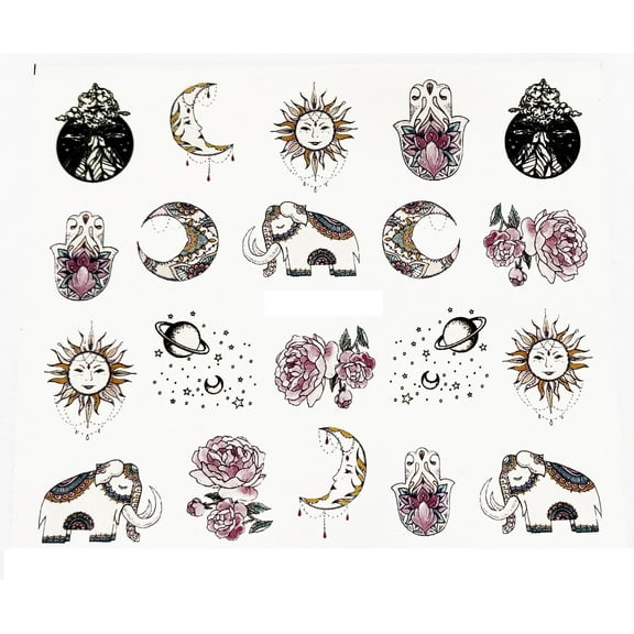 One Full sheet of nail decals/stickers, India, Black & White, Chandra, Boho