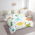 thumbnail image 3 of Homewish Cute Colorful Dinosaur Twin Bedding Sets 7-Piece for Kids, Jungle Leaf Botanical Bedding Comforter Set, Kawaii Cartoon Animal Reversible Sheet Sets, Ultra Soft Bedroom Decor, 3 of 7