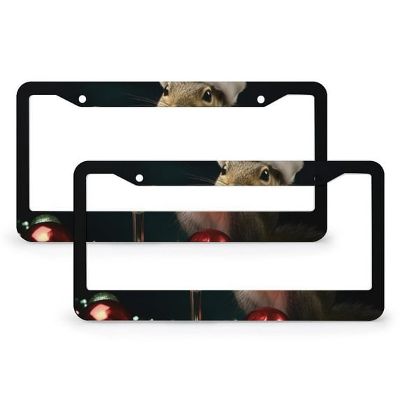 2 Pieces Christmas Squirrel at Happy Hour License Plate Cover Squirrel Funny Animal Auto Decorative Frames Cars Protector Cover Holder Aluminum 2 Hole for Women Men US Vehicles Standard