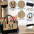 thumbnail image 3 of TINGN Initial Jute Tote Bag with Makeup Bag Beach Tote Bag with Zipper Adjustable Strap Mothers Day Birthday Gifts for Her, 3 of 7