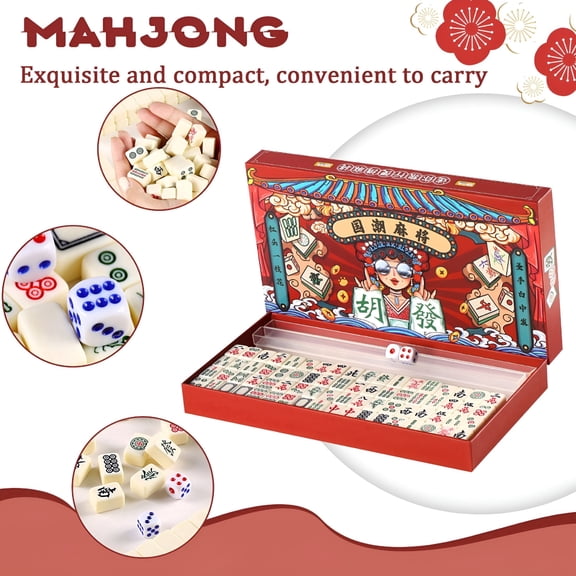 BESTSKY Mahjong Set - 166 White Tiles with Printed Bag,4 All-in-One Racks & Pushers - Complete Game Set