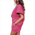thumbnail image 2 of Conjunto de Pijama de 2 Piezas para Mujer, Color Liso, Cuello Redondo, Informal, de Tela Texturizada, Corta, Color Rosa Rojo, XL, 2 of 7