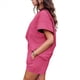 thumbnail image 2 of Conjunto de Pijama de 2 Piezas para Mujer, Color Liso, Cuello Redondo, Informal, de Tela Texturizada, Corta, Color Rosa Rojo, XL, 2 of 7