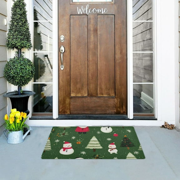 Cartoon Snowman Christmas Trees Doormats Welcome Mats Gate Pads Entryway Outdoor 32" x 20"