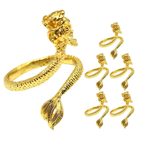 FRCOLOR 6 Pieces Golden Dragon Mouth Metal Napkin Rings for Kitchen Unique Longkou Design 3D Elegant