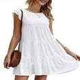 thumbnail image 2 of PENGXIANG Robe Plissée Décontractée pour Femmes Adultes Printemps Couleur Unie Col Manches Courtes une Pièce, 2 of 5