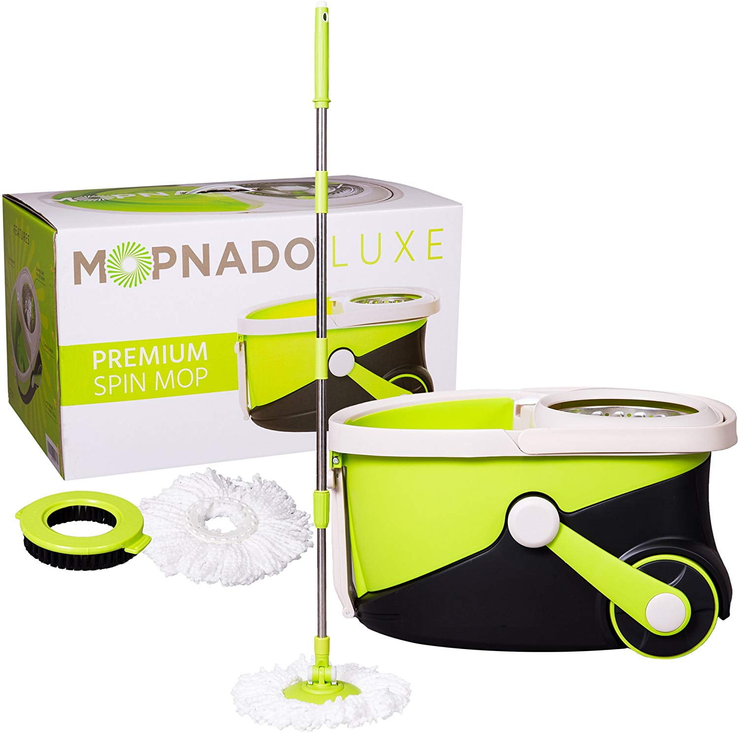 MOPNADO Deluxe Stainless Steel Rolling Spin Mop System with 2