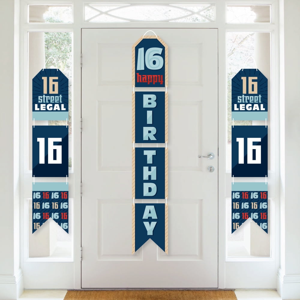 10 Patterns Happy Birthday Banner Party Supplies Birthday Decorations Official Porch Sign Door Hanging Banner Birthday Door Sign Teenager Party Decorations with Ropes and Glue Points 16th
