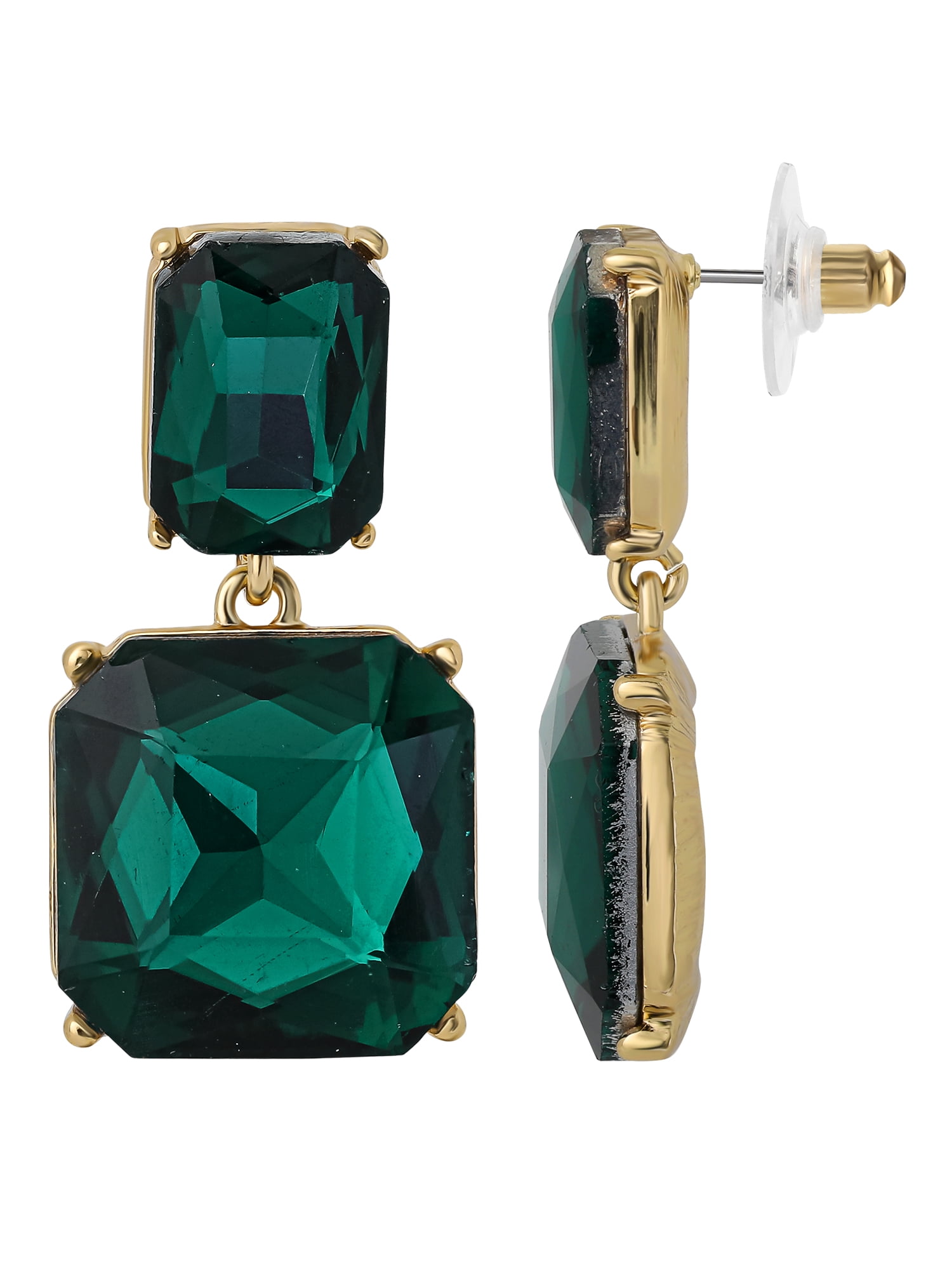 Jessica Simpson Women's Double Drop Green Stone Earrings