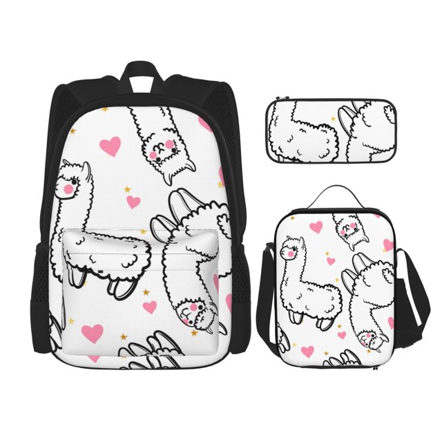 Balery Alpacas and Hearts Mochila Escolar 3 en 1 para Niños - Mochila Resistente con Lonchera Térmica y Estuche - Mochila Escolar para Niños y Niñas