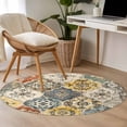 thumbnail image 5 of 3.3ft Round Rug, Vintage Boho Non-Skid Rubber Backing Large Area Rugs - Living Room Bedroom Home Office, Chic Farmhouse Neutral Morocco Geometric Indoor Floor Mat Carpets Washable Rug, 5 of 9
