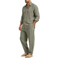 thumbnail image 6 of Delconic Mens Two Piece Outfit Long Sleeve Button Front Shirt and Drawstring Straight Leg Pants Casual Vacation Set Army Green L, 6 of 9