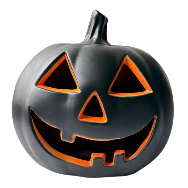 Lámpara de calabaza de Halloween con iluminación LED, accesorio decorativo brillante, única, de 17 pulgadas, para bar, sala de estar, jardín, hotel y Negro