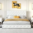 thumbnail image 3 of Sha Cerlin White King Leather Platform Bed Frame with 4 Storage Drawers & Adjustable Headboard, Adult, 3 of 7