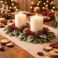 thumbnail image 7 of 12 Inch Set of 2 Artificial Holly Red Berries Pine Cone Candle Wreath, Christmas Outdoor Decor, Winter Decorations for Home, Seasonal Home Decor with Red Holly and Pine Cones,, 7 of 7