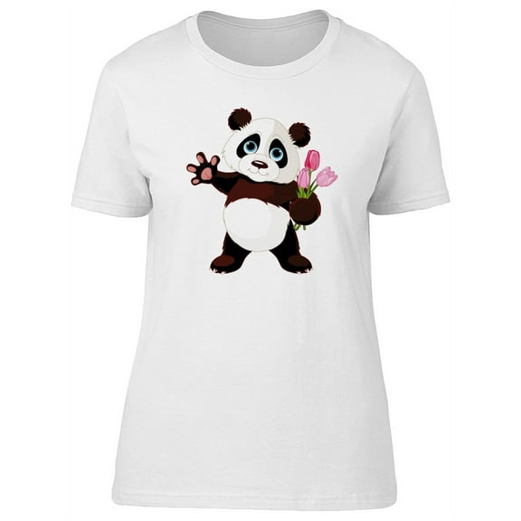 Cartoon Panda With A Bouquet T-Shirt Women -Image by Shutterstock, Female Large
