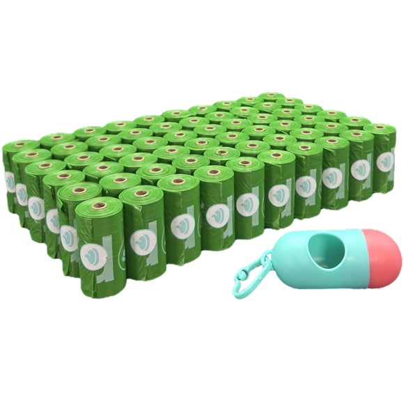 dognut - 900 Bolsas para excrementos de perro con dispensador y clip para correa, 33 x 23 cms, sin perfume, verde, Fuertes, Resistentes, Desechables (900 bolsas, 60 rollos)
