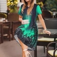 thumbnail image 3 of Picia Northern Lights 2 Pattern Women's Short Sleeve Summer Dress Pleated Loose Swing Knee Length Short Sleeve Swing Dresses, 3 of 6