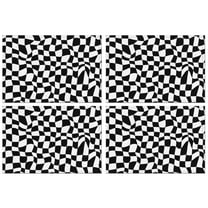 Black and White Wavy Checkerboard Pattern Summer Placemats Table Placemats Set Of 4-Linen Kitchen Washable Placemats Table Mats 11.8"x17.7" Non-Slip Heat Resistant