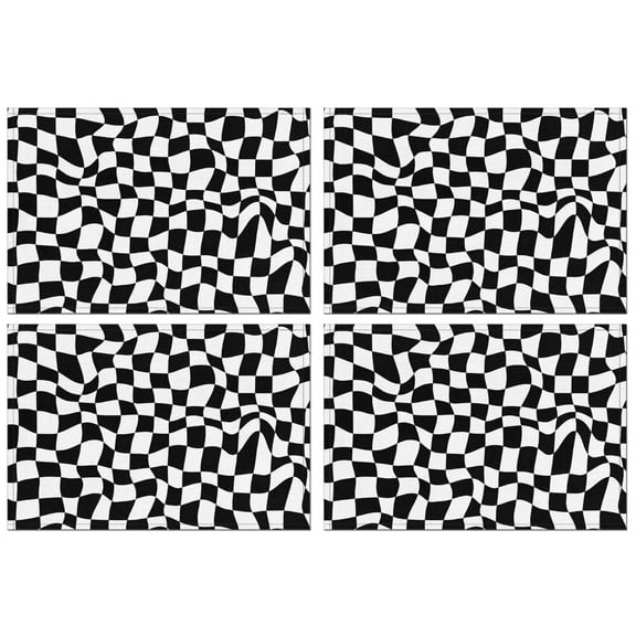 Black and White Wavy Checkerboard Pattern Summer Placemats Table Placemats Set Of 4-Linen Kitchen Washable Placemats Table Mats 11.8"x17.7" Non-Slip Heat Resistant
