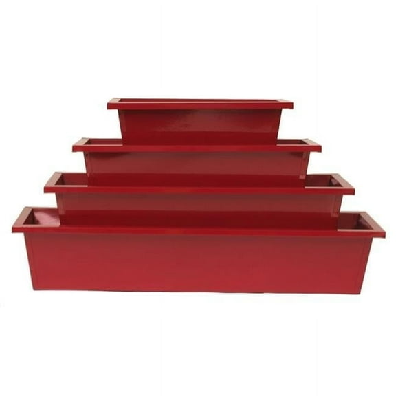 Houston International Trading 8625E XR S-4 Enameled Galvanized Rectangular Planters, Red - Set of 4
