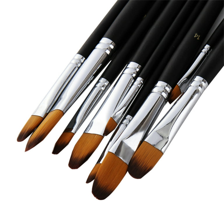 9pcs Professional Artist Paint Brushes Set Black Long Wooden Handle Nylon  Hair