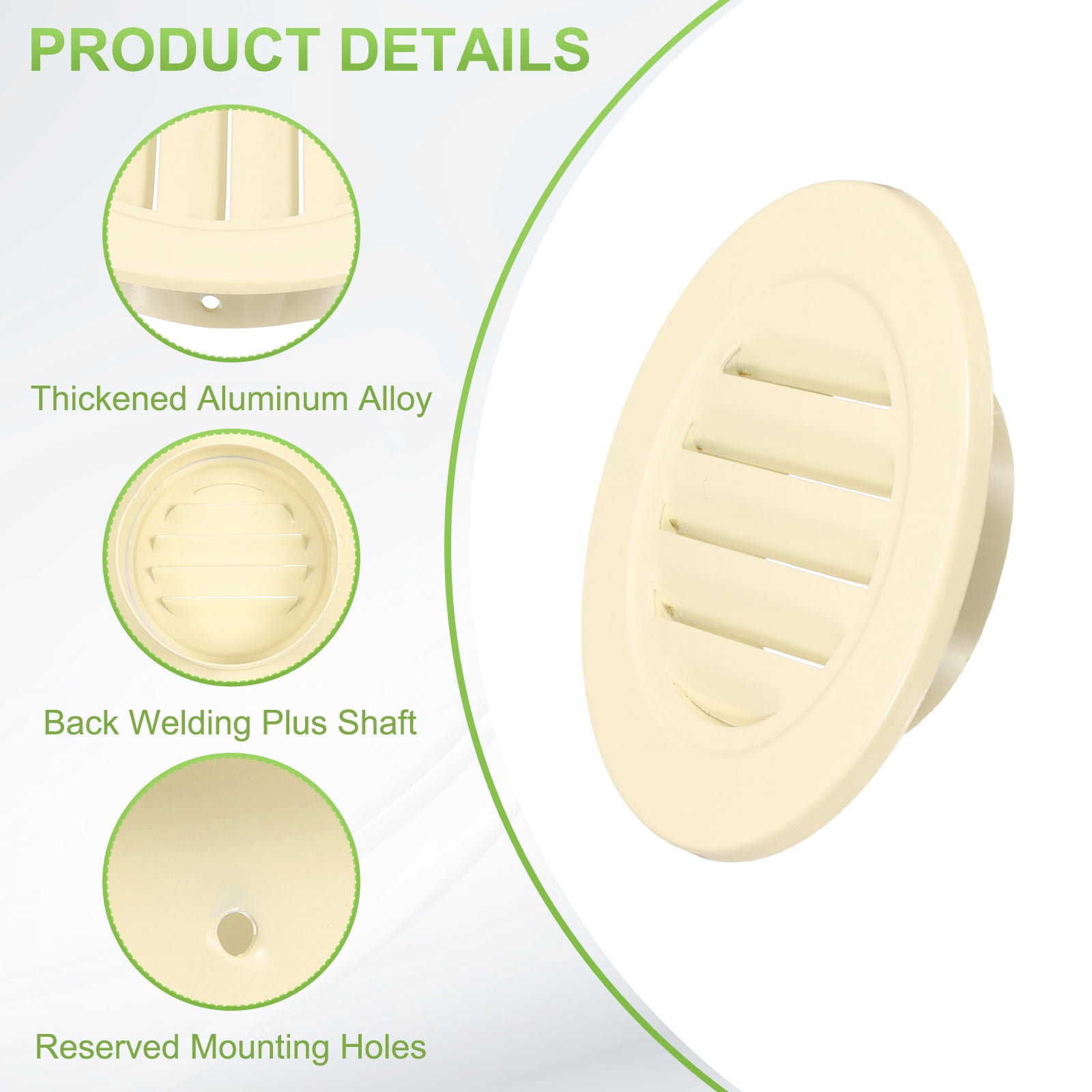 Uxcell 4.6" Round Air Vent, Louver Grille Cover Aluminum Alloy Soffit Vent HVAC Ventilation for Ceiling Wall Roofing Bathroom Kitchen Garage Duct Shed Garage, Beige