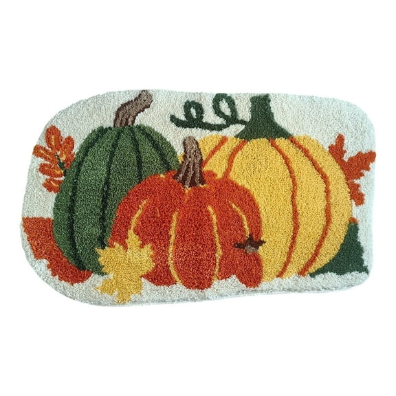 SLYNSHome Thanksgiving Plush Bath Mat,23.6x15.7Inch Pumpkin Tufted Rug Floor Mat for Bathroom Fall Harvest Soft Door Mat Absorbent Bath Tub Carpet Holiday Room Decor