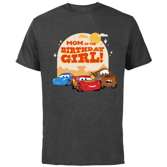 Disney and Pixar’s Cars Family Mom of the Birthday Girl - Short Sleeve Cotton T-Shirt for Adults - Customized-Charcoal