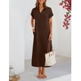 thumbnail image 4 of Merokeety Womens Summer Maxi Dress V Neck Collared Vacation T Shirt Long Dresses Coffee m, 4 of 8