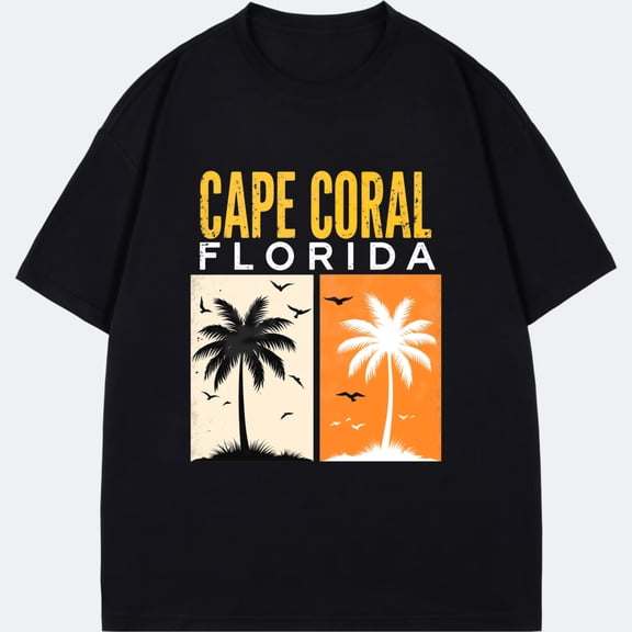 Cape Coral Florida T Shirt Black Palm Tree And Birds Graphic Design For Beach Vacation Travel Souvenirs
