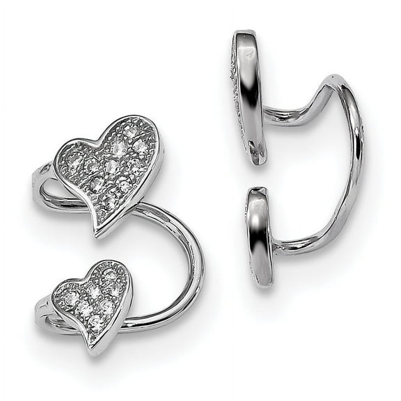 Primal Silver Sterling Silver Rhodium-plated Cubic Zirconia Double Heart Right Cuff Earring
