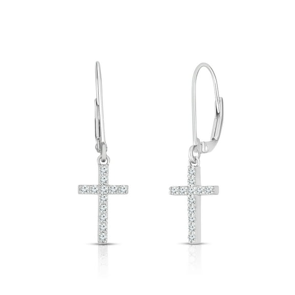 Natalia Drake 1/4 Cttw Diamond Cross Dangle Earrings for Women in Rhodium Plated Sterling Silver