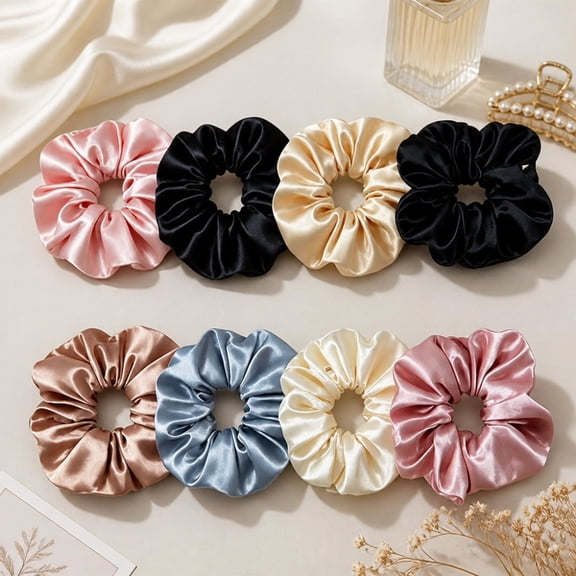 8 Pcs Satin Scrunchies - Silk Scrunchies Ponytail Holders, Soft Satin Hair Ties No Damage, Hair Accessories for Women