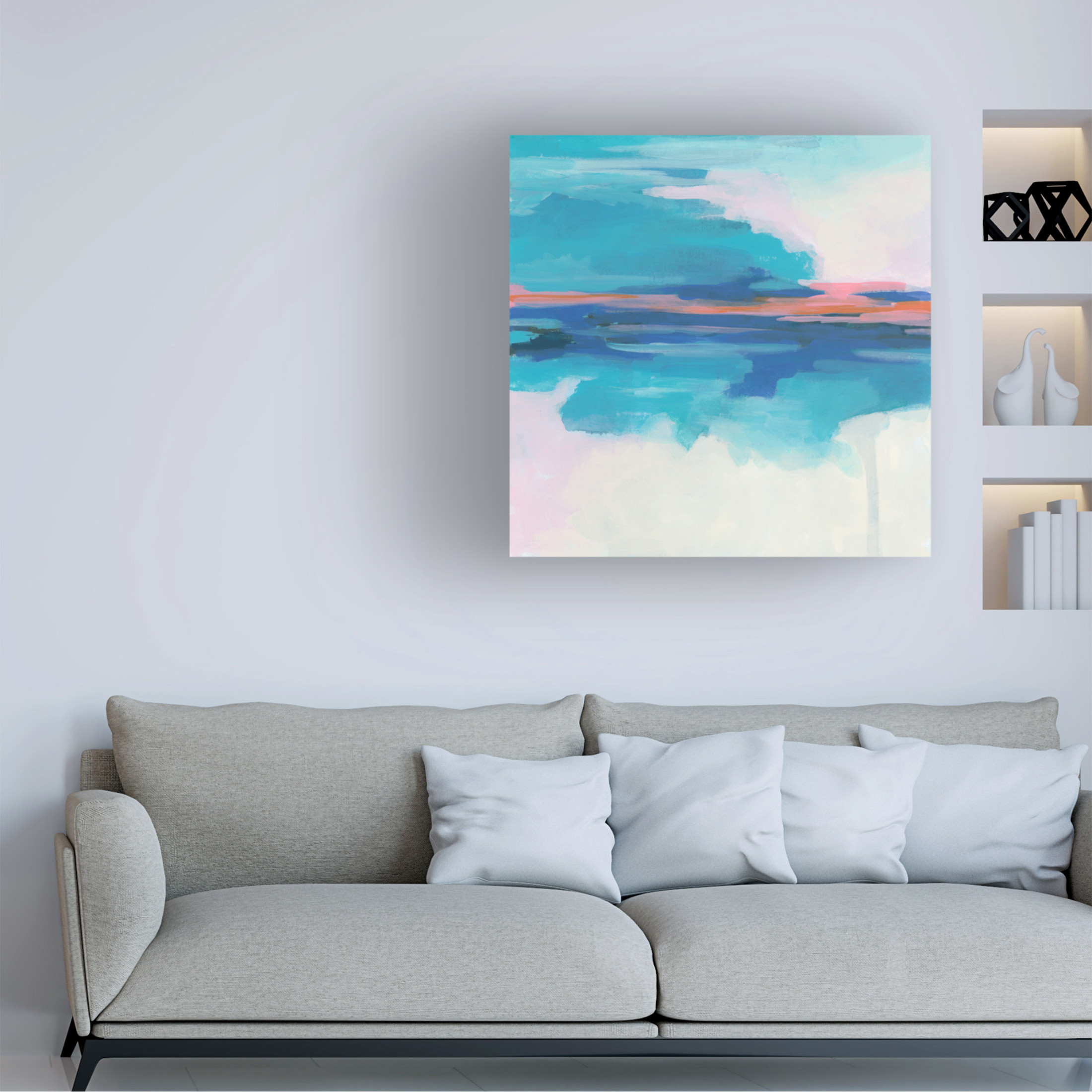 Canvas Wall Art - June Erica Vess 'Cyan Sunset II' Wall Art for Living Room, Bedroom, or Office Décor by Trademark Fine Art - 35 x 35 Inches