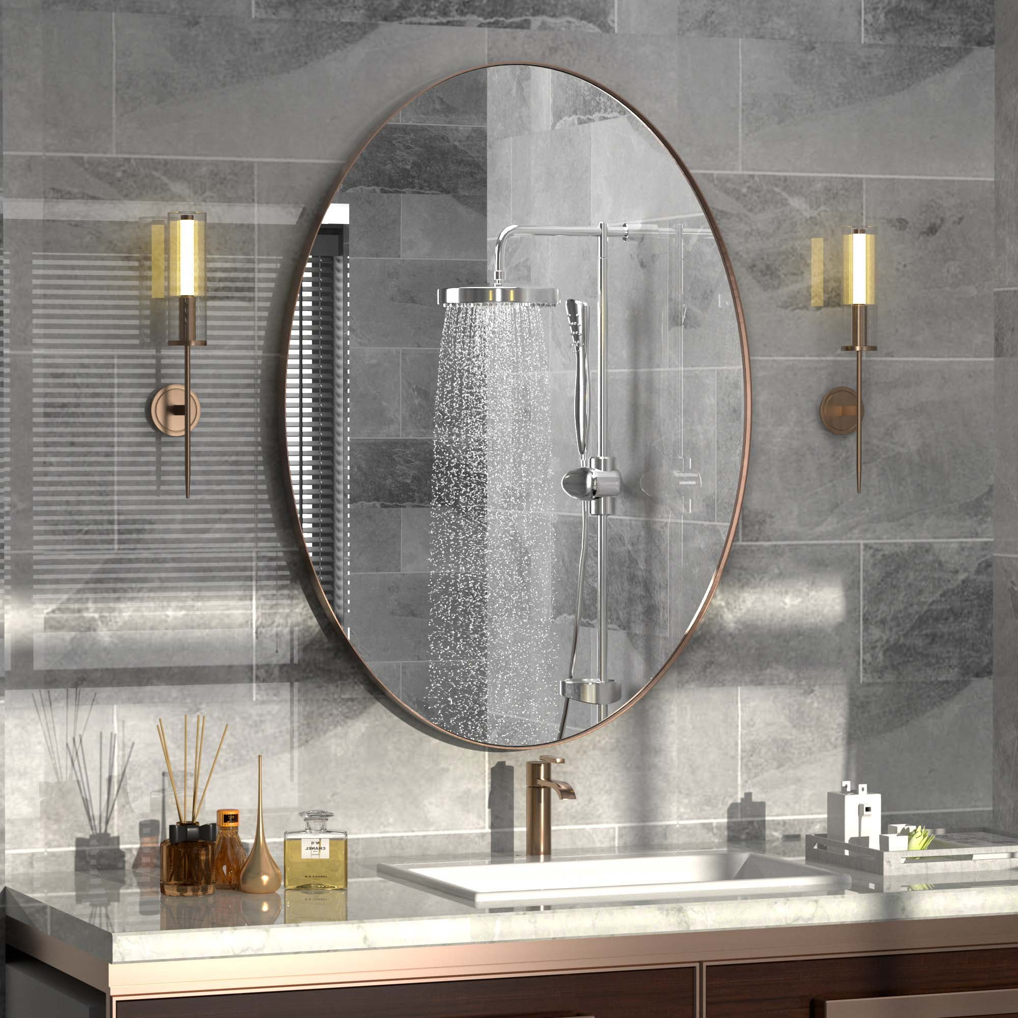 Clavie 22X30 Oval Metal Frame Mirror Bathroom Mirror Wall Mirror ...
