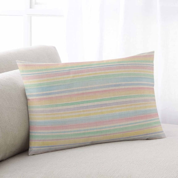 Colorful Striped Throw Pillow Covers, Modern Farmhouse Vertical Stripes Burlap Soft Breathable Pillow Cases with Invisible Zipper for Sleeping, Small Pillowcases for Couch Bed Sofa Chair 16x24 Inches