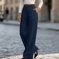 thumbnail image 2 of Straight Leg Corduroy Pants for Women, Relaxed Fit Pants with Elastic Waist and Side Pockets, Vacation Casual Outdoor Wear | VerBelle,Navy 2XL, 2 of 9