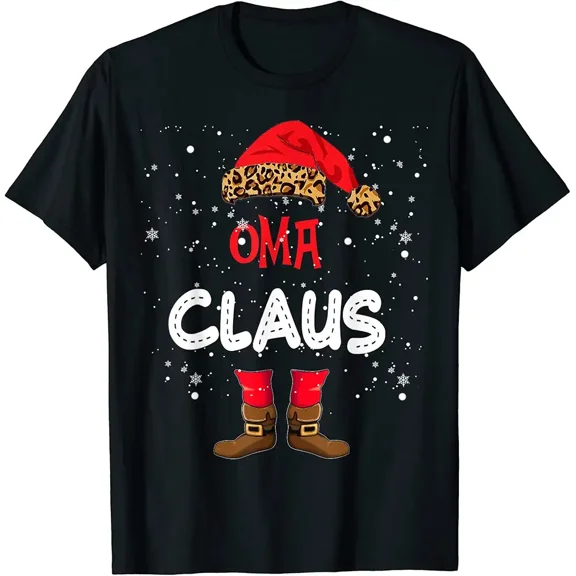 Oma Claus Plaid Leopard Christmas Family Holiday Festive Tee, for men and women up to 5XL