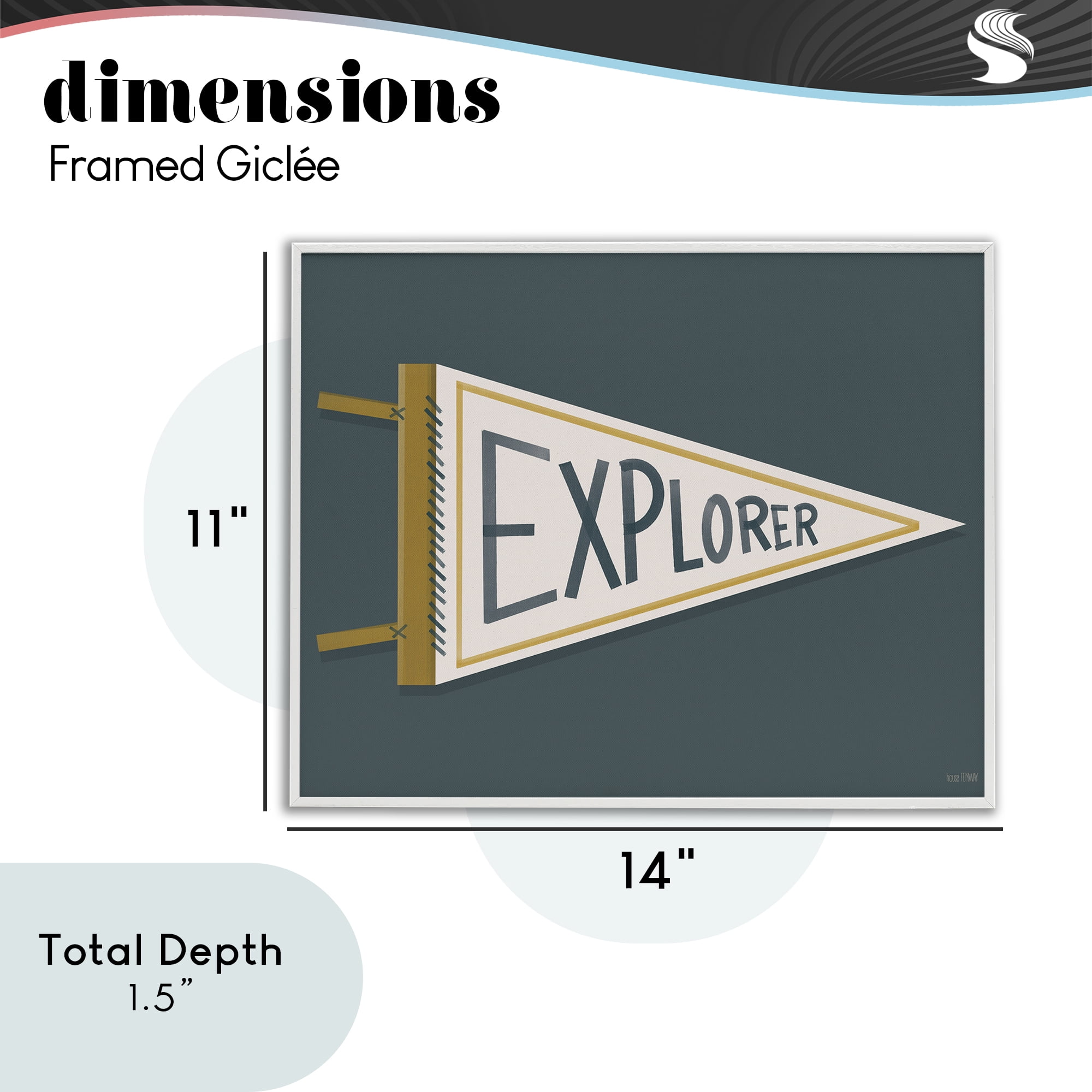 Stupell Industries Explorer Retro Pennant White Framed Giclee Art, design by House Fenway