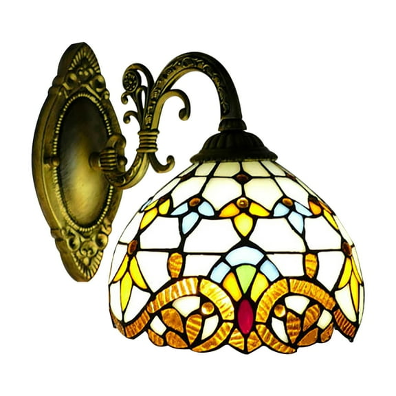 Tiffany Style Dome Wall Light Sconce Fixture Stained Glass Retro Wall Lamp For Bedroom Living Room